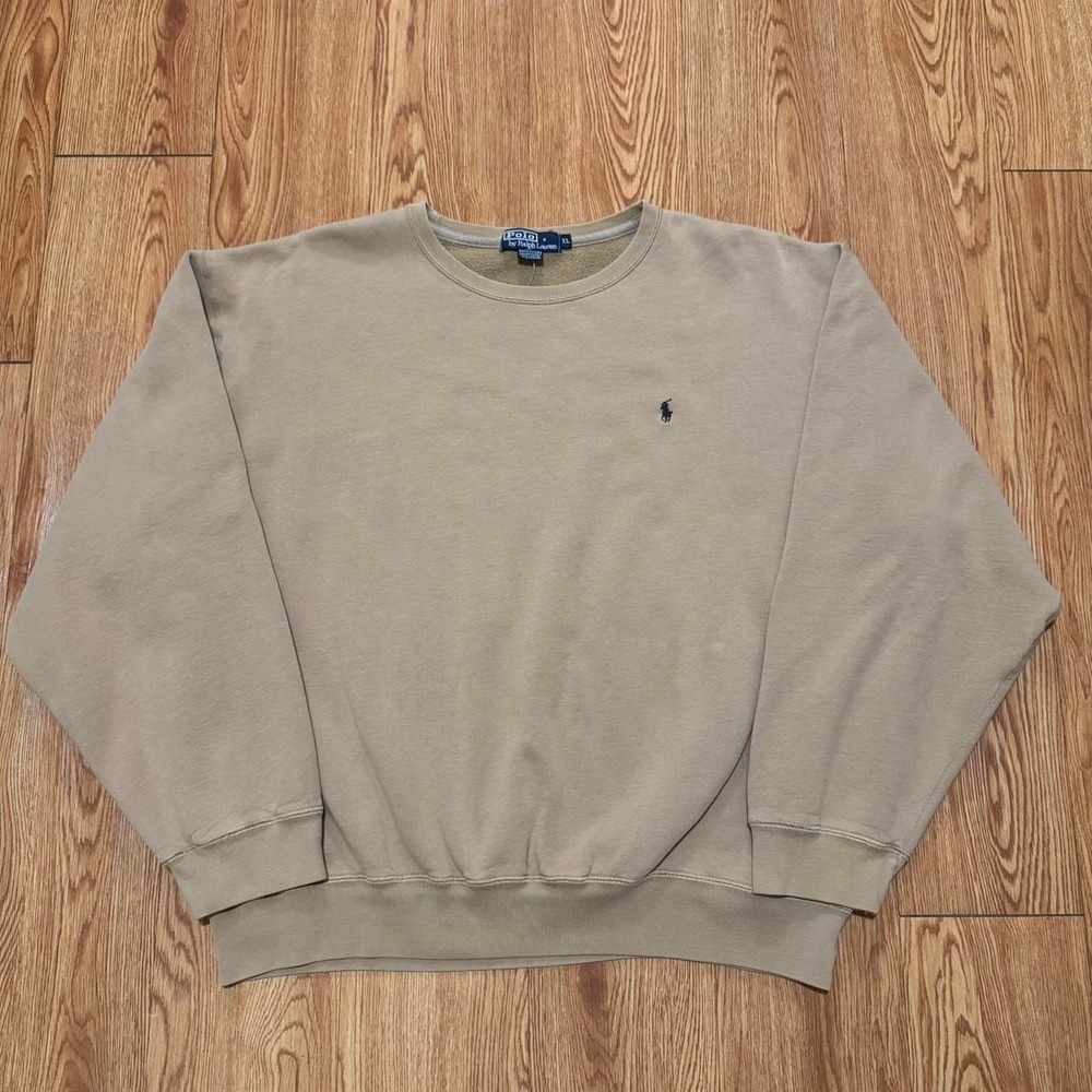 Polo Ralph Lauren Men's Sweatshirt XL Vintage Brown Cream 90s Heavy Cotton